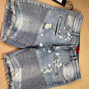 Girls Denim Cuffed Shorts Ripped Blue Size -12 Year NWT